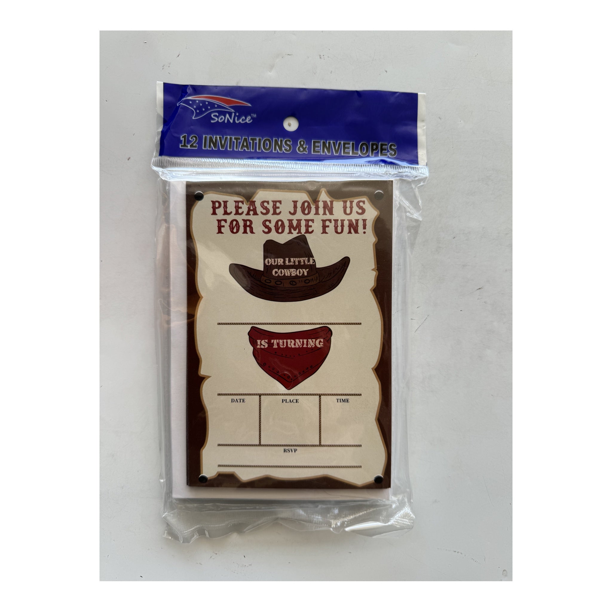 12 ct Invitation Card & Enverlope Western 96Pk/Cs